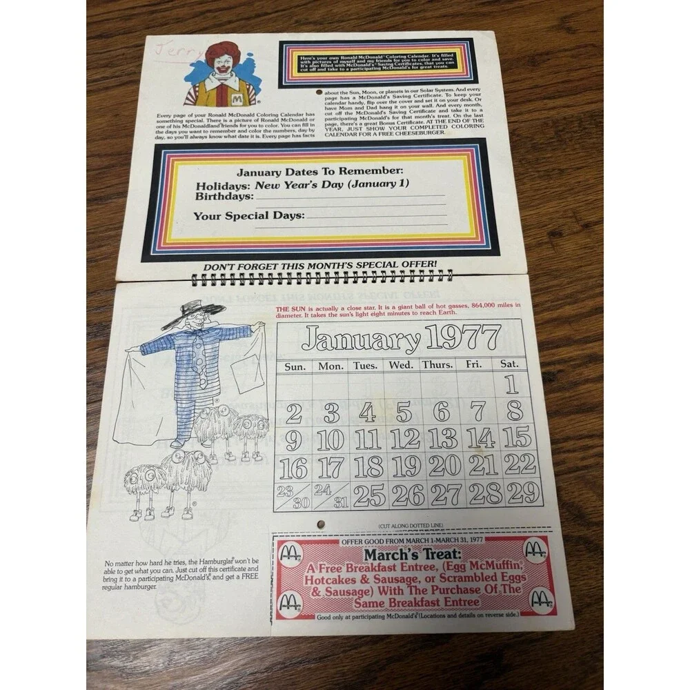 McDonalds 1976 Bicentennial Coloring Calendar (VF+)